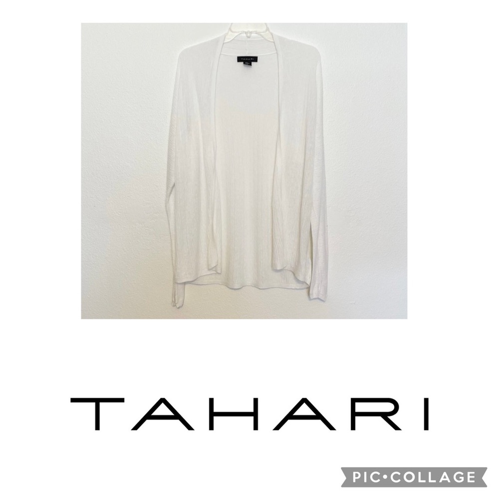 EUC Tahari white 100% organic linen open front cardigan. Medium. $225 retail